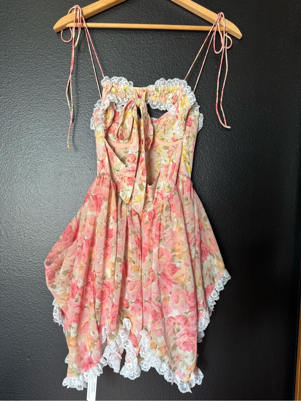 For Love & Lemons Elea Asymmetrical Mini Dress Peach XS NWT - Picture 4 of 10
